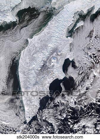 Satellite view of Kamchatka Peninsula, Eastern Russia. View Large Photo Image Stock Photograph - Satellite view of Kamchatka Peninsula, Eastern Russia.. Fotosearch