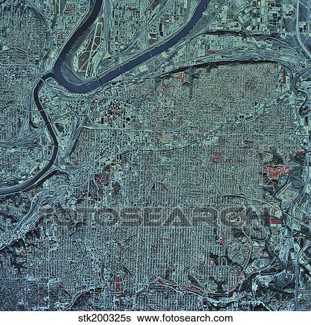 Satellite view of Kansas City, Missouri. View Large Photo Image Stock Photograph - Satellite view of Kansas City, Missouri.. Fotosearch
