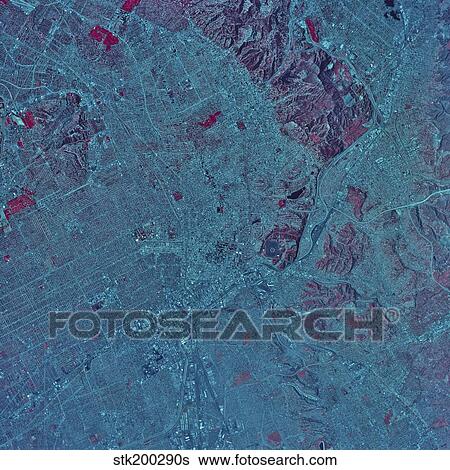 Satellite view of Los Angeles, California. View Large Photo Image Stock Photograph - Satellite view of Los Angeles, California.. Fotosearch