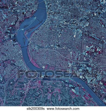 Stock Photograph - Satellite view of Louisville, Kentucky.. Fotosearch
