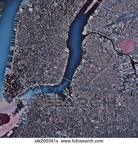 Satellite view of Manhattan & Brooklyn, New York. View Large Photo Image Stock Photograph - Satellite view of Manhattan & Brooklyn, New York.. Fotosearch