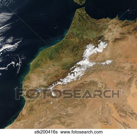 Satellite view of Morocco View Large Photo Image Stock Photograph - Satellite view of Morocco . Fotosearch