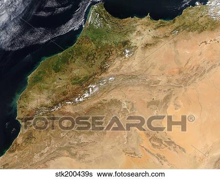 Satellite view of Morocco. View Large Photo Image Stock Photograph - Satellite view of Morocco. . Fotosearch
