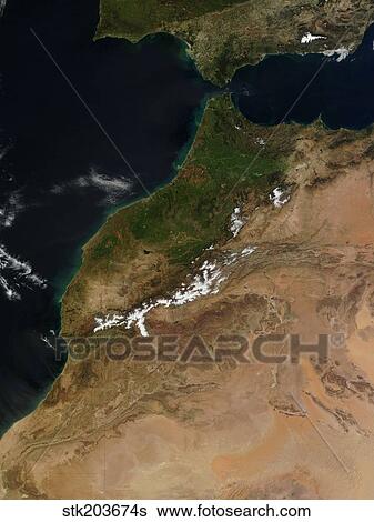 Satellite view of Morocco. View Large Photo Image Stock Photograph - Satellite view of Morocco. . Fotosearch
