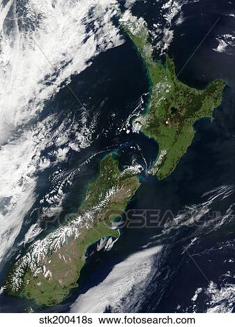 Satellite view of New Zealand View Large Photo Image Stock Photograph - Satellite view of New Zealand. Fotosearch
