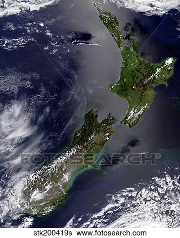 Satellite view of New Zealand View Large Photo Image Stock Photograph - Satellite view of New Zealand. Fotosearch