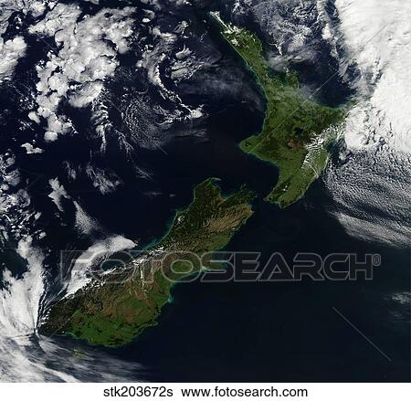 Satellite view of New Zealand View Large Photo Image Stock Photograph - Satellite view of New Zealand. Fotosearch