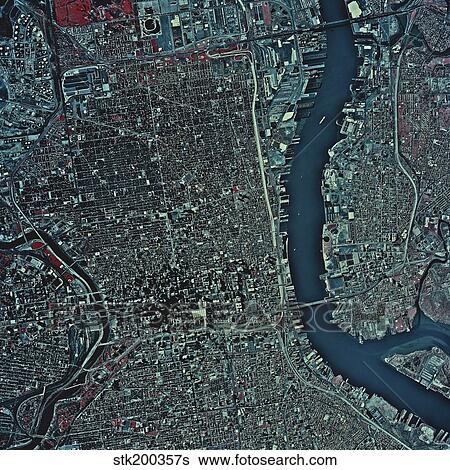 Stock Photograph - Satellite view of Philadelphia, Pennsylvania.. Fotosearch