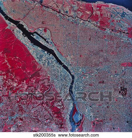 Satellite view of Portland, Oregon. View Large Photo Image Stock Photograph - Satellite view of Portland, Oregon.. Fotosearch