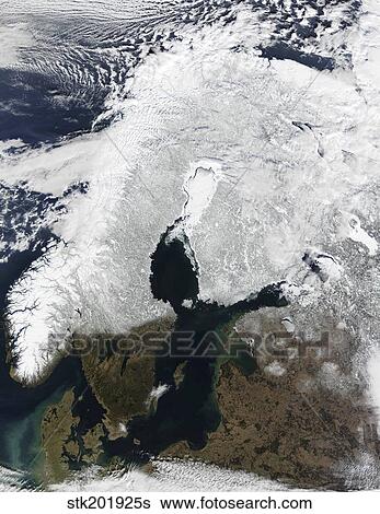 Satellite view of Scandinavia. View Large Photo Image Stock Photograph - Satellite view of Scandinavia.. Fotosearch