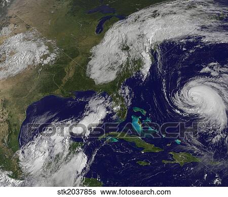 Stock Photograph - Satellite view of several weather systems in the eastern United States.. Fotosearch