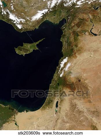 Stock Photograph - Satellite view of snow in Lebanon.. Fotosearch