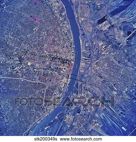 Satellite view of St. Louis, Missouri. View Large Photo Image Stock Photograph - Satellite view of St. Louis, Missouri.. Fotosearch