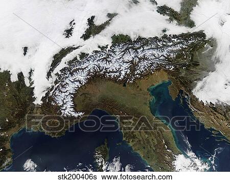 Satellite view of the Alps View Large Photo Image Stock Photograph - Satellite view of the Alps. Fotosearch
