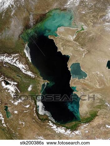 Satellite view of the Caspian Sea View Large Photo Image Stock Photograph - Satellite view of the Caspian Sea. Fotosearch