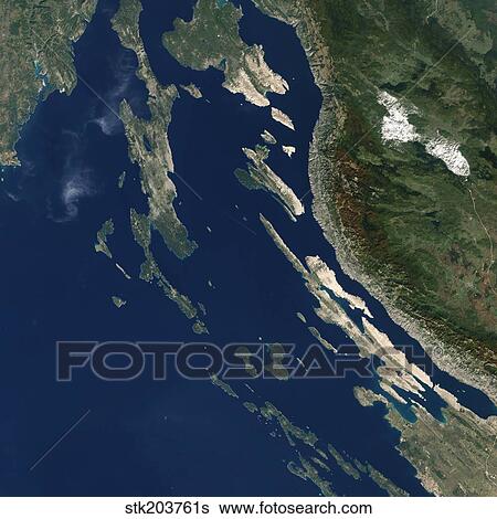 Satellite view of the Croatian Islands in the Adriatic Sea. View Large Photo Image Stock Photograph - Satellite view of the Croatian Islands in the Adriatic Sea.. Fotosearch