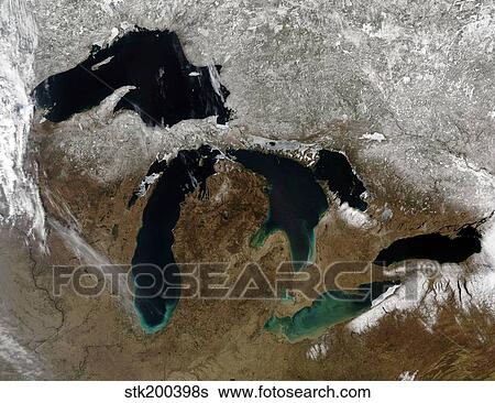 Satellite view of the Great Lakes View Large Photo Image Stock Photograph - Satellite view of the Great Lakes. Fotosearch