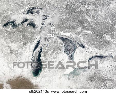 Satellite view of the Great Lakes View Large Photo Image Stock Photograph - Satellite view of the Great Lakes. Fotosearch