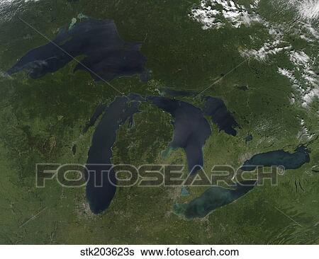Stock Photograph - Satellite view of the Great Lakes. Fotosearch