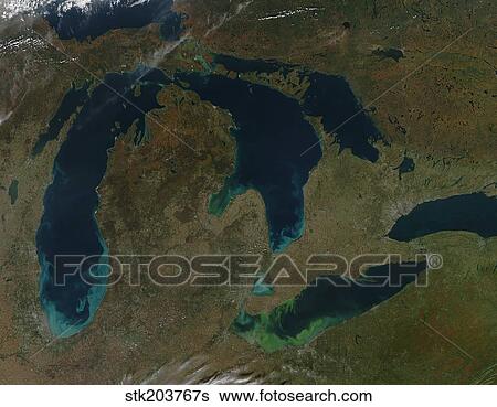 Stock Photograph - Satellite view of the Great Lakes, USA.. Fotosearch