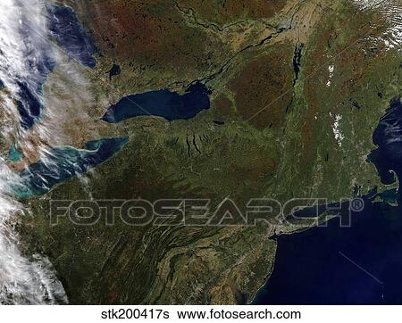 Stock Photograph - Satellite view of the Northeast United States. Fotosearch
