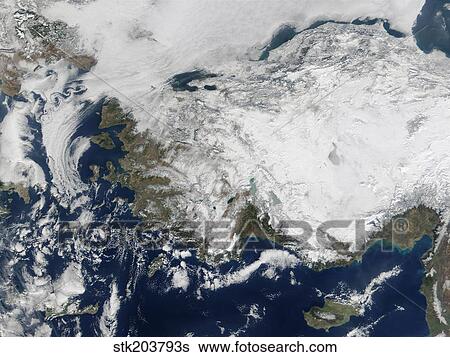 Satellite view of the Republic of Turkey covered by snow. View Large Photo Image Stock Photograph - Satellite view of the Republic of Turkey covered by snow.. Fotosearch