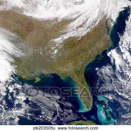 Satellite view of the southeastern United States. View Large Photo Image Stock Photograph - Satellite view of the southeastern United States.. Fotosearch