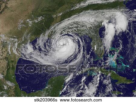 Stock Photograph - Satellite view of Tropical Storm Isaac in the Gulf of Mexico.. Fotosearch