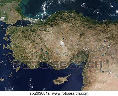 Stock Photograph - Satellite view of Turkey and the island of Cyprus.. Fotosearch