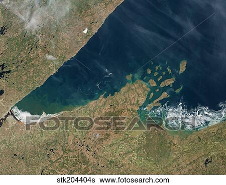 Satellite view showing chunks of ice afloat on Lake Superior. View Large Photo Image Stock Photograph - Satellite view showing chunks of ice afloat on Lake Superior.. Fotosearch