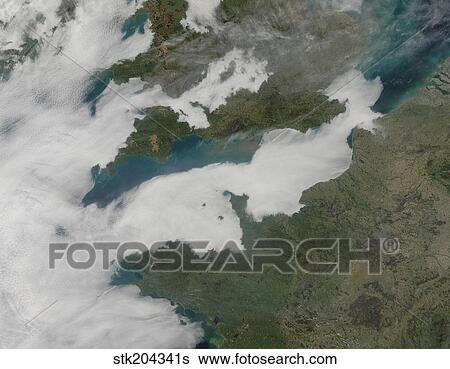 Satellite view showing low clouds over the English Channel. View Large Photo Image Stock Photograph - Satellite view showing low clouds over the English Channel.. Fotosearch
