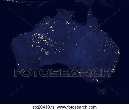 Satellite view showing the night lights of Australia. View Large Photo Image Stock Photograph - Satellite view showing the night lights of Australia.. Fotosearch