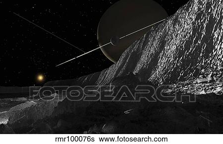 Stock Illustration - Saturn's moon, Dione, has huge cliffs of solid ice.. Fotosearch