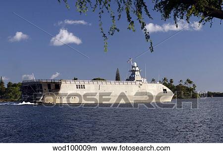 Sea Fighter, FSF-1, Littoral Surface Craft transits out of Pearl Harbor channel back out to sea. View Large Photo Image Picture - Sea Fighter, FSF-1, Littoral Surface Craft transits out of Pearl Harbor channel back out to sea.. Fotosearch