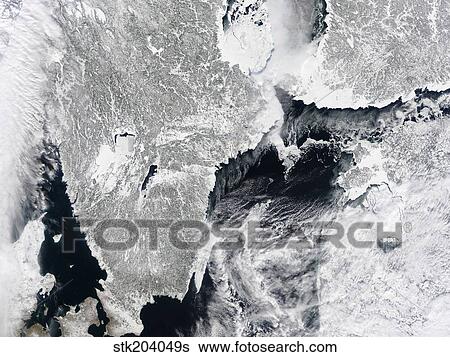 Sea ice lines the coasts of Sweden and Finland in this satellite view. View Large Photo Image Stock Photograph - Sea ice lines the coasts of Sweden and Finland in this satellite view.. Fotosearch
