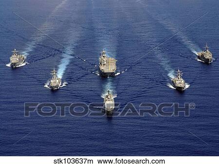 Picture - Ships of the Nassau Strike Group transit westward in the Atlantic Ocean.. Fotosearch