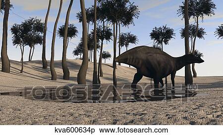 Stock Illustration - Shuangmiaosaurus in swampy water.. Fotosearch