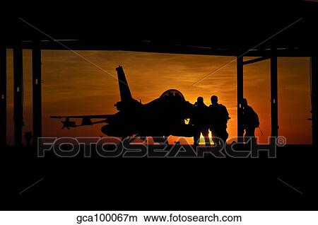Picture - Silhouette of a Chilean Air Force F-16C Block 50 at Natal Air Force Base, Brazil.. Fotosearch