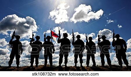 Silhouette of soldiers from the U. S. Army National Guard. View Large Photo Image Picture - Silhouette of soldiers from the U. S. Army National Guard.. Fotosearch