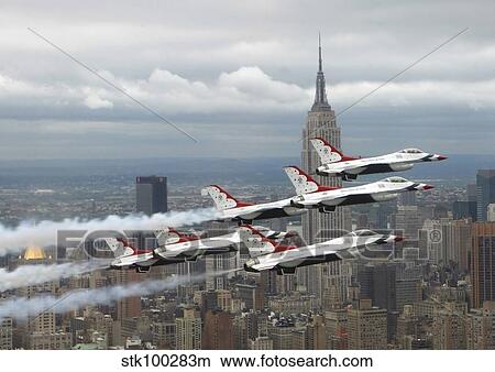 Picture - Six F-16 Fighting Falcons with the U. S. Air Force Thunderbirds fly in delta formation.. Fotosearch