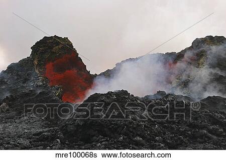 Stock Photograph - Skylight with lava reflection, Puu Oo crater, Big Island, Hawaii.. Fotosearch