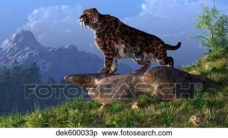 Smolodon on a mountainside. View Large Illustration Stock Illustration - Smolodon on a mountainside.. Fotosearch