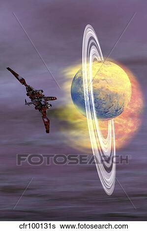 Solar winds hit a ringed planet with charged particles and gases. View Large Illustration Stock Illustration - Solar winds hit a ringed planet with charged particles and gases.. Fotosearch