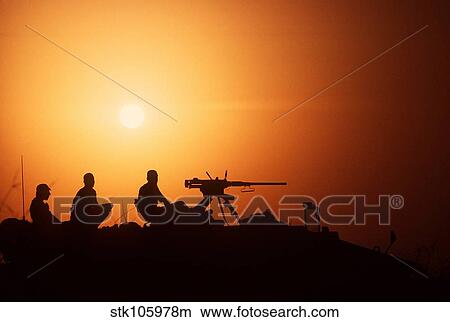 Picture - Soldiers set up a security outpost during Operation Desert Storm.. Fotosearch