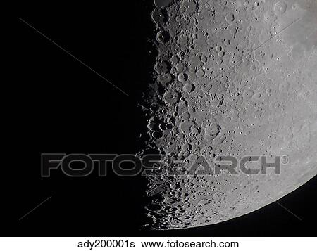 Stock Photograph - South terminator of 7 day moon.. Fotosearch