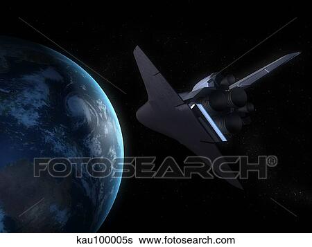 Space Shuttle backdropped against Earth. View Large Illustration Stock Illustration - Space Shuttle backdropped against Earth.. Fotosearch