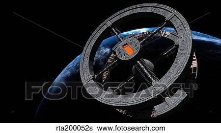 Stock Illustration - Space Station 5 in Earth orbit.. Fotosearch