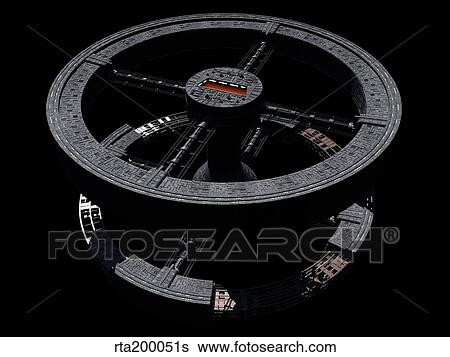 Space station from 2001: A Space Odyssey. View Large Illustration Stock Illustration - Space station from 2001: A Space Odyssey.. Fotosearch