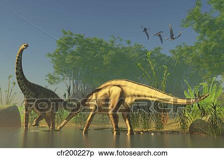 Spinophorosaurus dinosaurs grazing the inhabited swamps of the Jurassic period. View Large Illustration Stock Illustration - Spinophorosaurus dinosaurs grazing the inhabited swamps of the Jurassic period.. Fotosearch
