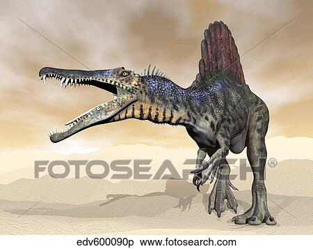 Stock Illustration - Spinosaurus dinosaur roaring in the desert.. Fotosearch